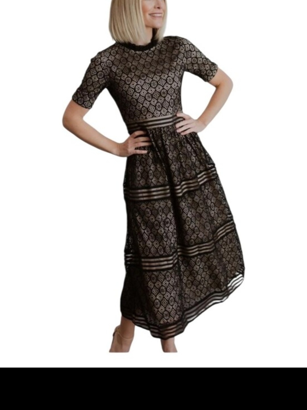 Baltic Born Windsor Lace Midi Dress Black Nude Size M